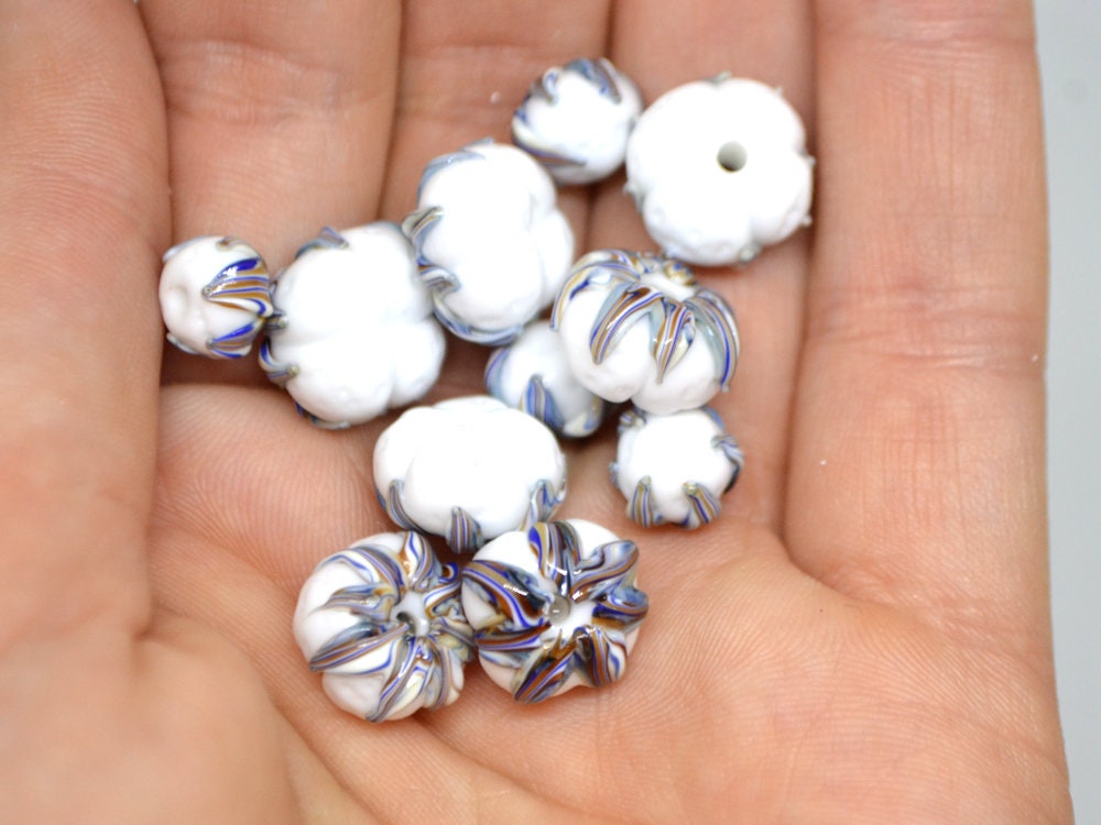 Lampwork cotton flower, Cotton flower beads, Nature inspired, Artisan lampwork, white silver beads