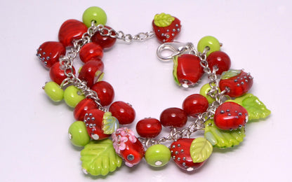 Apple glass bead lampwork fruit bead red apple summer jewelry making bracelet jewelry fruit artisan lampwork handmade mini fruit mini apple