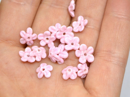 Opaque pink Mini flower beads, Pink spacer beads, Wedding lampwork, Flower bead caps, Flower applique, Tiny flowers, Small flower beads