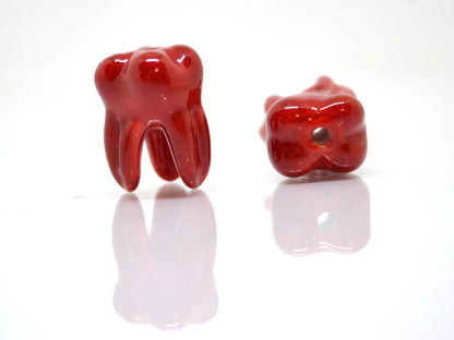 Red tooth beads, Red Molar beads, Glass Root tooth beads, Dentist gift, Dentist surprise,Lampwork beads, Teeth necklace