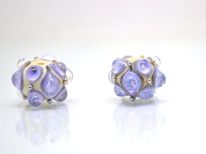 Lavender Beige Lampwork bead, Purple ivory glass beads, Lilac lampwork beads, Focal beads, Artisan lampwork, Handmade bead, Rondelle beads