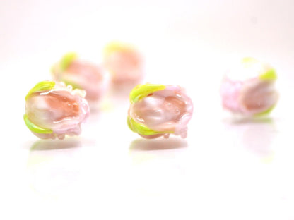 Pink powder rosebud beads, Blush pink floral lampwork, DIY Jewelry, Glass rose beads, Tender lampwork, SRA beads, Lampwork pair