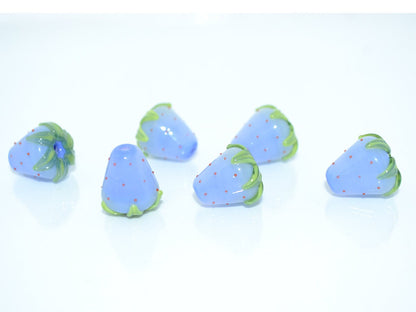 Periwinkle blue Strawberry glass beads, Lampwork berry, Lampwork strawberry, Blue Berry beads, Forest glass beads, Glass berries