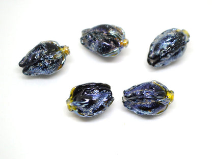 Black rose bud beads, Glitter Lampwork Bead, Floral lampwork beads, Sparkly beads, Glitter beads