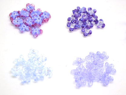 Lavender small flower beads, Purple cute flowers for headband, flowers for tiara making, mini glass flowers, transparent lampwork beads