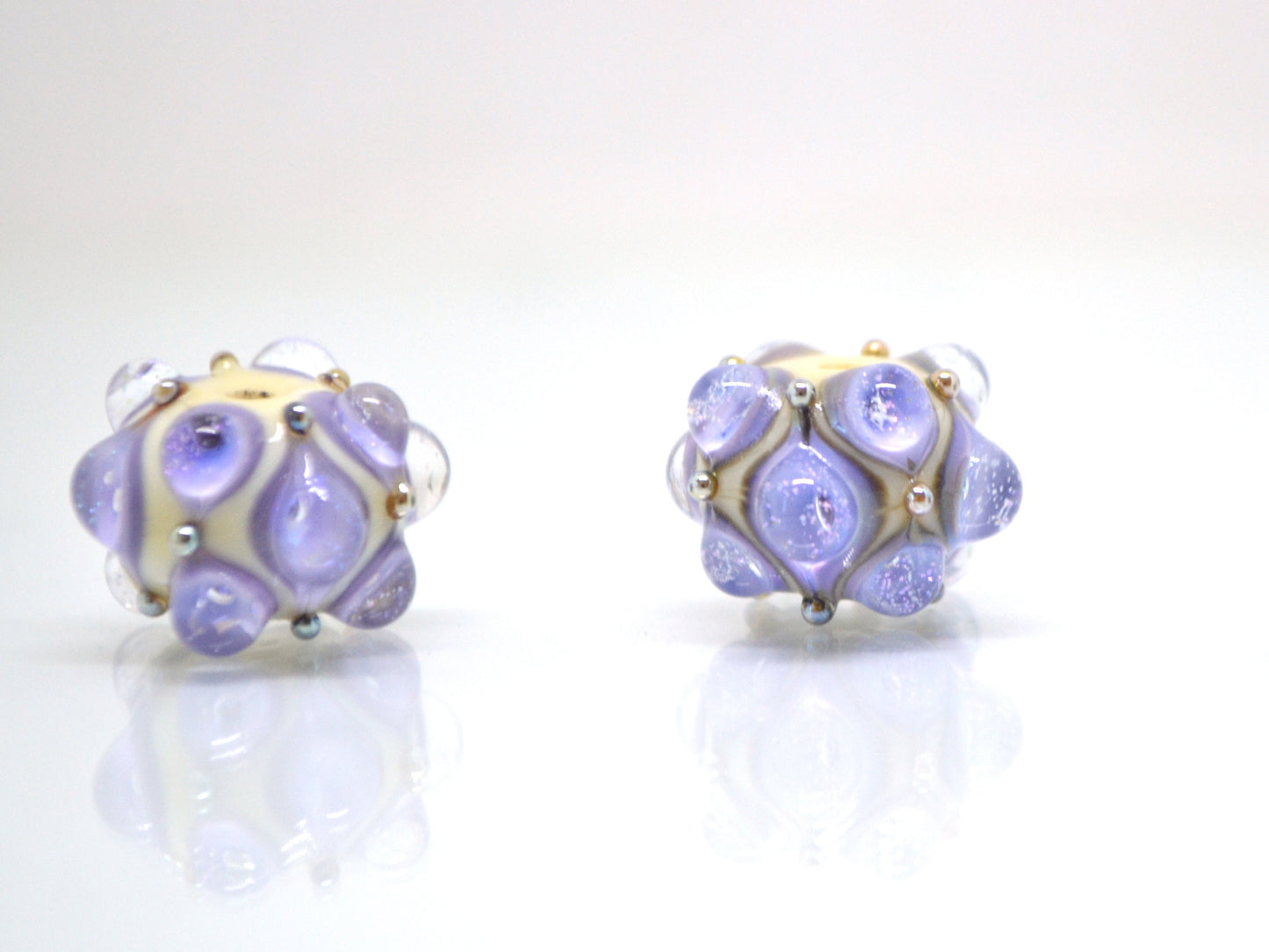 Purple Beige Lampwork bead, Ivory glass beads, Lilac lampwork beads, Focal beads, Artisan lampwork, Beads for bracelets, Rondelle beads