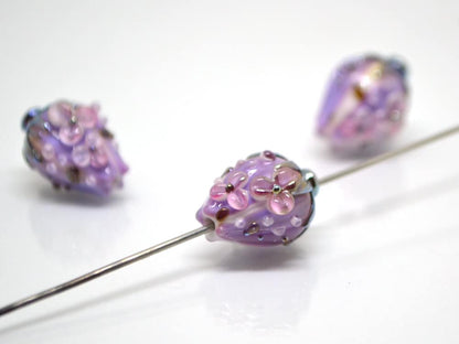 Lavender flower bouquet lampwork beads, Light purple lampwork beads, Artisan lampwork, beads for Designer