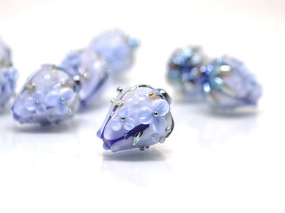 Blue Glass flower bouquet on lampwork bud beads, Pale blue lampwork beads, Miniature flowers, Something blue