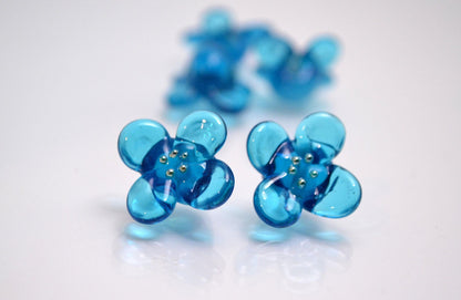 blue flower gold dots lampwork glass handmade bead petals artisan lampwork jewelry making set art of glass beads necklace earrings bracelet