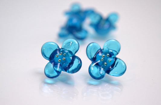 blue flower gold dots lampwork glass handmade bead petals artisan lampwork jewelry making set art of glass beads necklace earrings bracelet