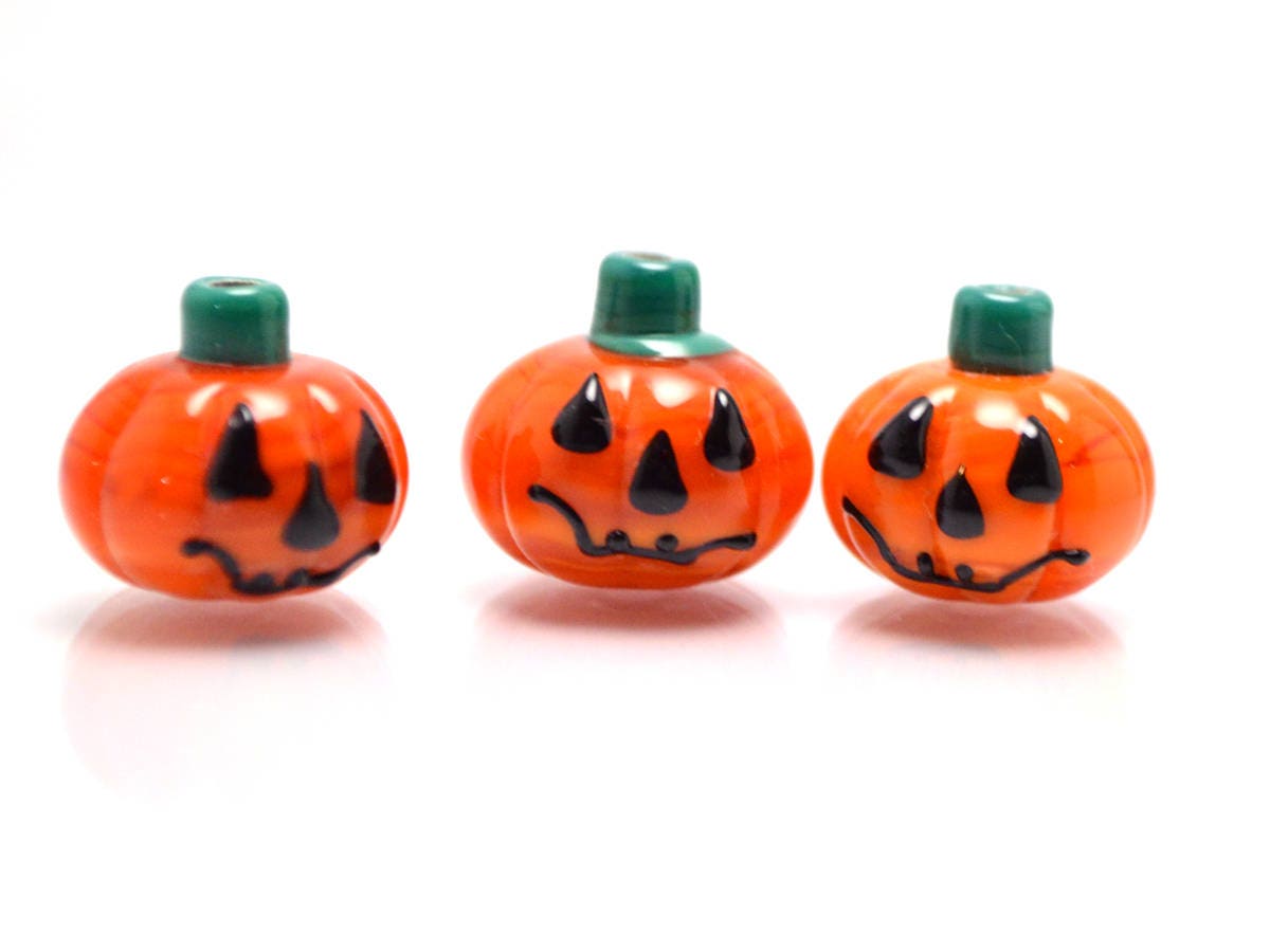 helloween glass pumpkin orange beads artisan lampwork jewelry making set handmade halloween pumpkin mask jewelry cute earrings pendant