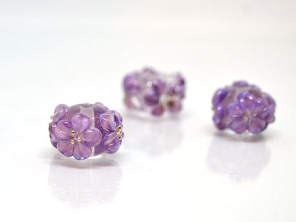 lilac floral lampwork handmade bead purple glass bead handmade lampwork bracelet necklace rondelle bead transparent bead lilac purple flower