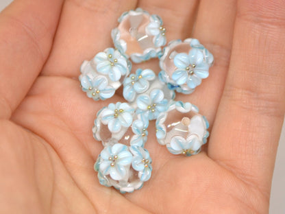 blue flower beads with flower bracelet wedding bridal bracelet making jewelry lampwork handmade artisan lampwork top quality beads tender