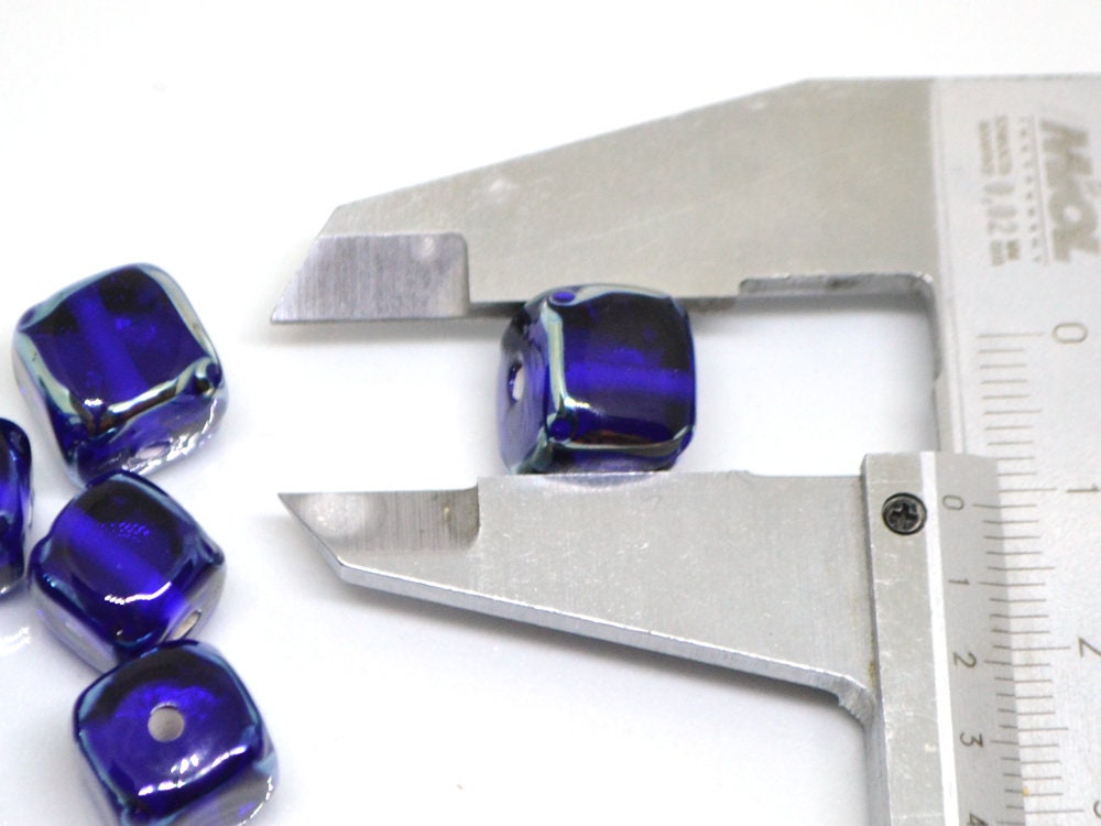 cobalt blue square beads blue cube beads blue spacer beads blue lampwork beads artisan lampwork 10mm cube beads glass blue beads spacer