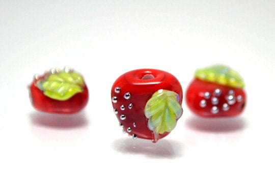 Apple glass bead lampwork fruit bead red apple summer jewelry making bracelet jewelry fruit artisan lampwork handmade mini fruit mini apple