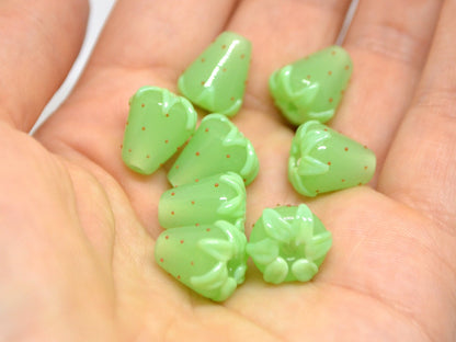Salad green Strawberry glass beads, Green berry beads, Lampwork berry beads, Lampwork berries, Lampwork strawberry, Berry jewelry