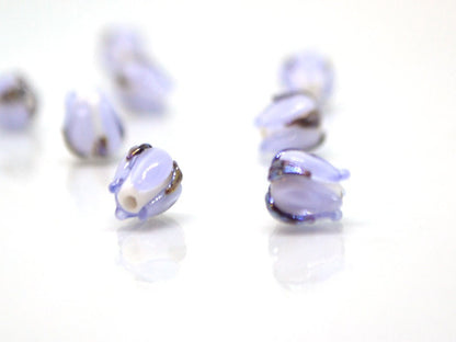 Lavender small lampwork beads, Light purple flower beads, Tiny glass beads, 7mm flower beads, Artisan lampwork