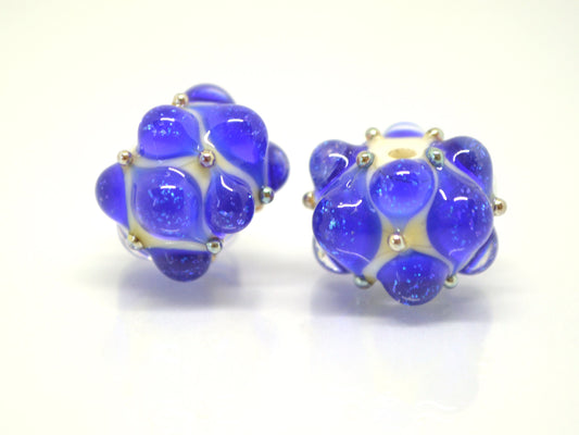 Electric Blue Lampwork bead, Cobalt blue glass beads, Blue beige lampwork beads, Artisan lampwork, Handmade bead, Rondelle beads