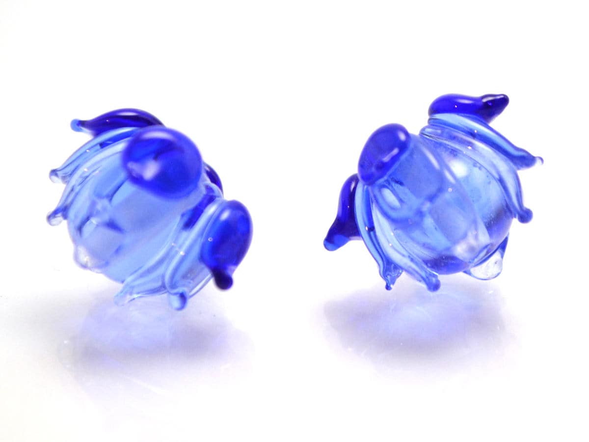blue flower bead Lampwork flower Transparent beads Wedding jewelry Something blue Earrings making Dark blue bead Artisan Lampwork design