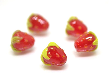 Red Strawberry 10mm glass beads, Lampwork berries, Glass strawberry, Berry fruit beads, Red berries, Garden beads, Artisan lampwork