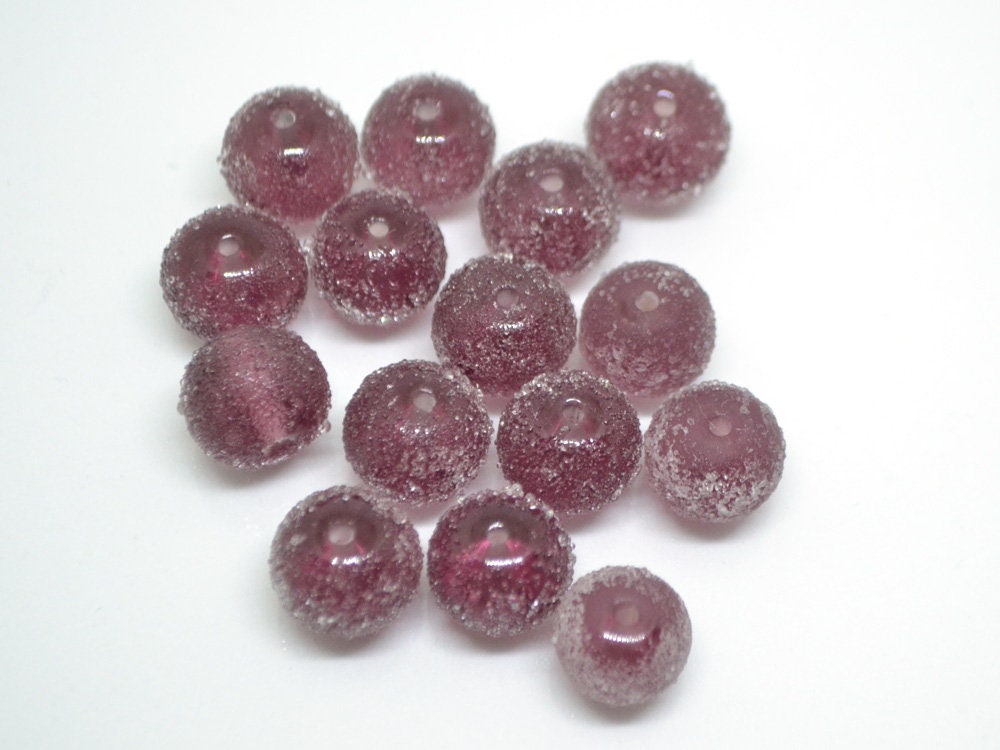 Frosted purple glass beads, Artisan lampwork rondelle beads, amethyst glass beads, sugar glass beads for jewelry making bracelet earrings