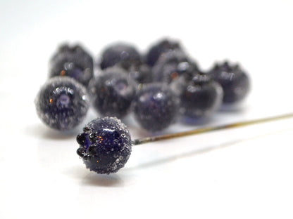 Dark purple glass berries, Frost berry beads, Lampwork blueberry, Purple berry, Glass fruits