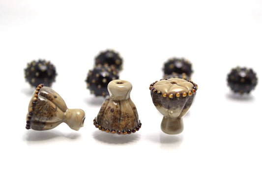 lampwork bead set Red flower glass bead  Floral Lampwork seed box bead artisan lampwork handmade red black bead jewelry making