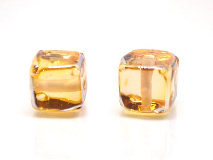 Gold yellow square beads, Honey yellow cube beads,  12mm square beads, Sunny cube beads, Yellow lampwork beads, Handmade glass beads