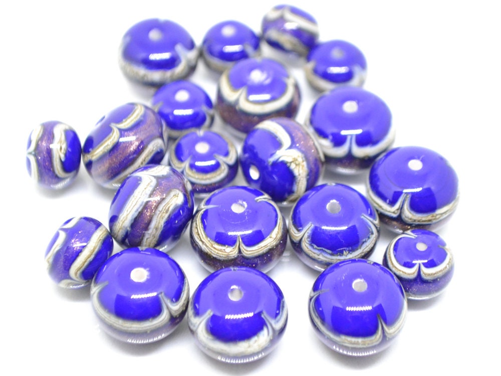 Murano glass blue lampwork Venetian italian glass Dark blue Ethnic beads Handmade bead Rondelle bead Cobalt blue glass beads jewelry making