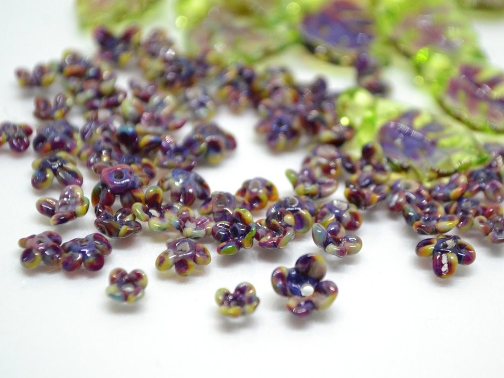leaf flower set beads lampwork handmade glass leaves small flowers lampwork leaves lampwork leaf beads set leaves glass bead work green leaf