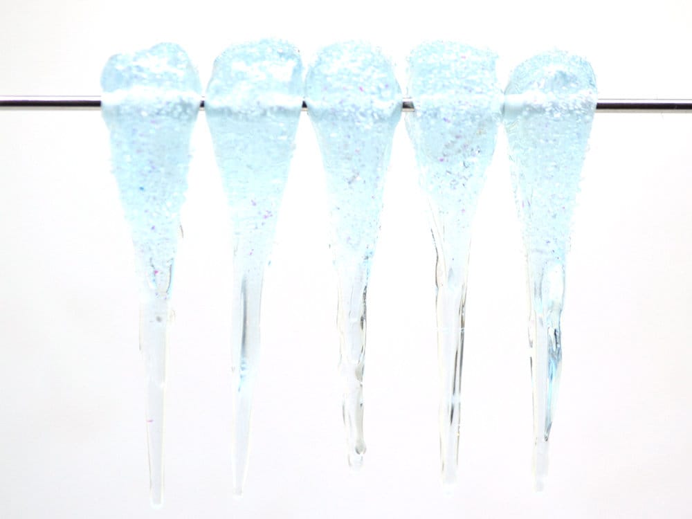 Blue Frosted Icicle Beads, Icicle Glass beads, Snow Lampwork, Focal Christmas Beads, Artisan lampwork, Icicle Ornament, Glass icicle charm
