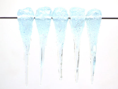 Blue Frosted Icicle Beads, Icicle Glass beads, Snow Lampwork, Focal Christmas Beads, Artisan lampwork, Icicle Ornament, Glass icicle charm