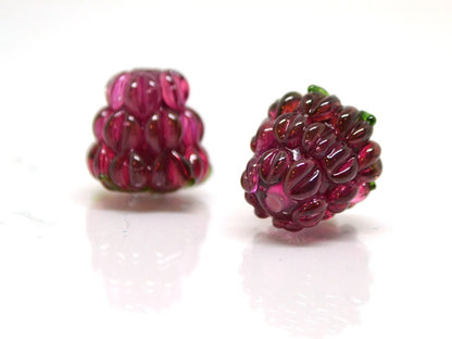 Dark fuchsia lampwork raspberry, Frost glass berry, Glass raspberries, Berry fruit beads, Pink Lampwork berries