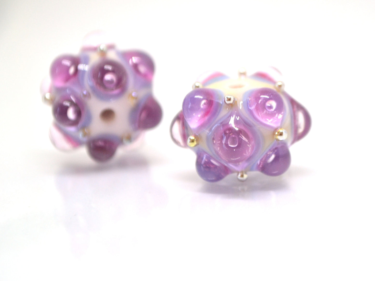Lavender handmade glass bead, 10mm glass beads, White Purple lampwork, Artisan lampwork, Beads for bracelet, Jewelry beads
