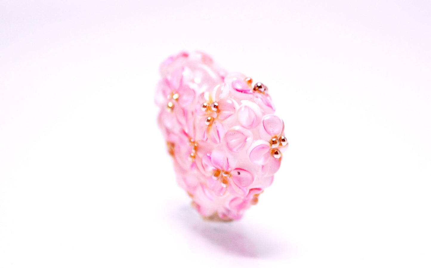 Flower heart bead wedding jewelry making romantic jewelry pendant Lampwork bead pink flower bead artisan lampwork floral art glass handmade