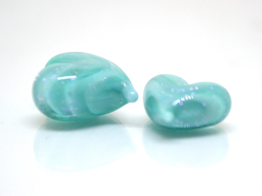 Turquoise heart beads, Green blue glass bead, Sparkle Lampwork heart, Heart shape bead, Glass Heart charm beads, Half-drilled beads