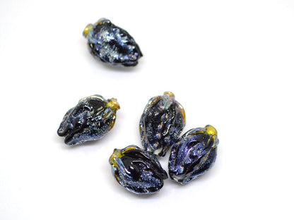 Black rose bud beads, Glitter Lampwork Bead, Floral lampwork beads, Sparkly beads, Glitter beads