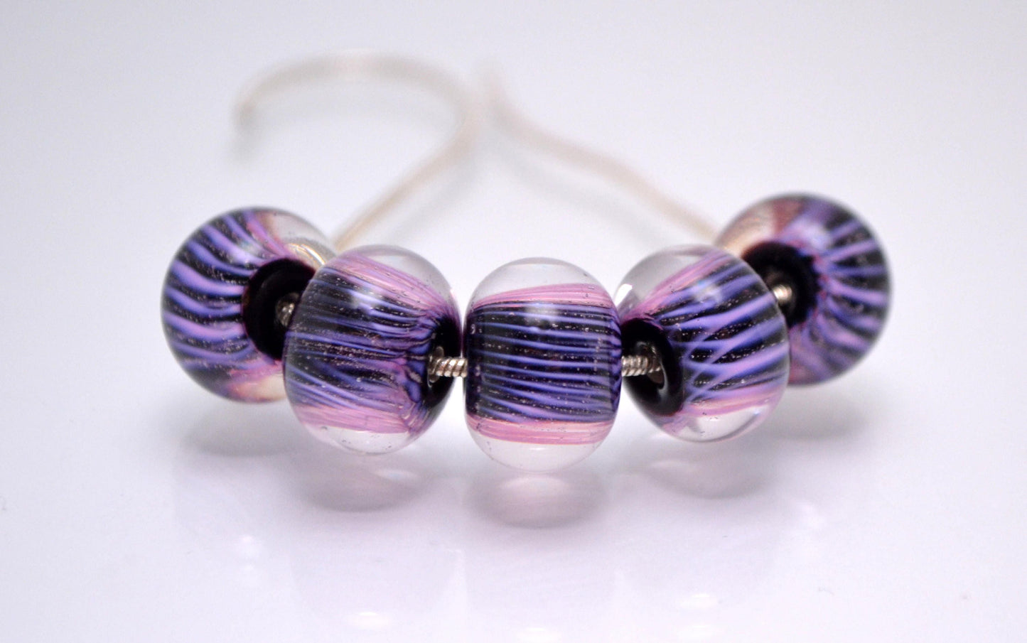 purple jewelry making glass clear round bead clear handmade jewelry pink glass bead jewelry bead stripes artisan lampwork set flower bead