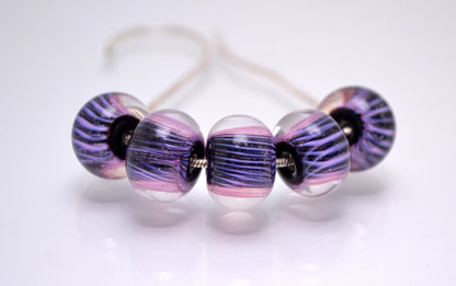 purple jewelry making glass clear round bead clear handmade jewelry pink glass bead jewelry bead stripes artisan lampwork set flower bead