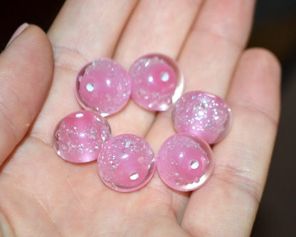 Pink lampwork foil beads, Handmade glass, Artisan lampwork, Shimmering Sparkling Round Silver Wedding jewelry making bead bride set bracelet