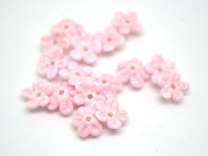 Opaque pink Mini flower beads, Pink spacer beads, Wedding lampwork, Flower bead caps, Flower applique, Tiny flowers, Small flower beads