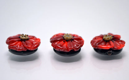 lampwork bead flower Red flower glass bead  Floral Lampwork red poppy glass bead artisan lampwork art glass handmade red jewelry making