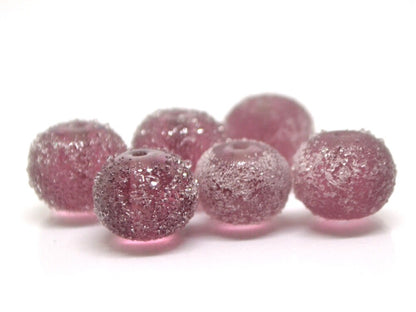 Frosted purple glass beads, Artisan lampwork rondelle beads, amethyst glass beads, sugar glass beads for jewelry making bracelet earrings