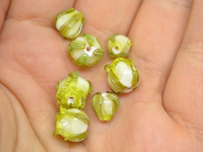 Salad green 8mm rosebud beads, Rose and bud beads, Summer Floral lampwork, Small flower beads, Art Flower Beads, Floral jewelry, Handmade