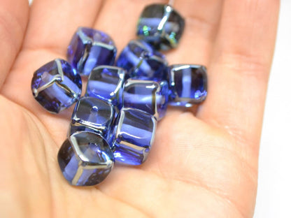 Sapphire blue square beads, 10mm cube beads, 12mm square beads, Blue cube beads, Blue spacer beads, Blue lampwork, Jewelry beads,Murano bead