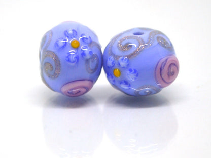 Blue purple handmade glass lampwork beads|Periwinkle blue jewelry|Venetian beads|Artisan lampwork|Periwinkle wedding|Jewelry making|Floral