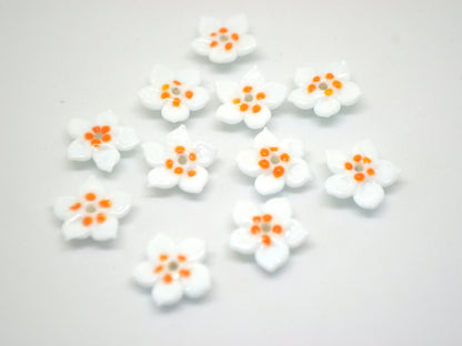 White orange glass flower beads, 5 Petals floral lampwork, Field flower bead, Meadow flowers, Artisan lampwork bead