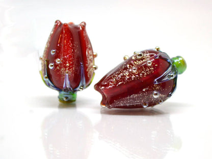dichroic pendant flower dichroic beads red glass beads sparkling beads star dust lampwork art glass floral pendant electric red flower bead