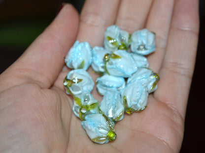 Pale blue glass beads, Lampwork flower beads, Sky blue beads, White blue glass beads, Romantic lampwork, Artisan lampwork, Something blue