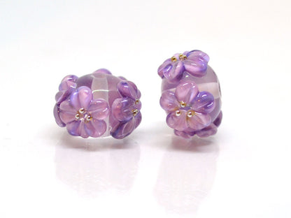 lilac floral lampwork handmade bead purple glass bead handmade lampwork bracelet necklace rondelle bead transparent bead lilac purple flower